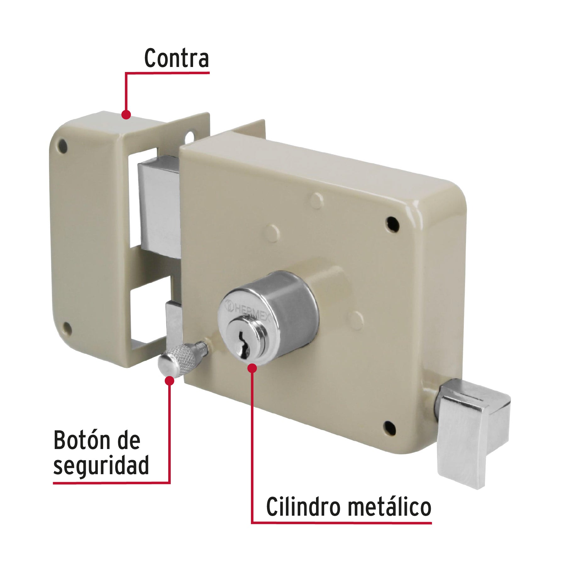 Cerradura sobreponer, instala-fácil, izquierda, Hermex Basic