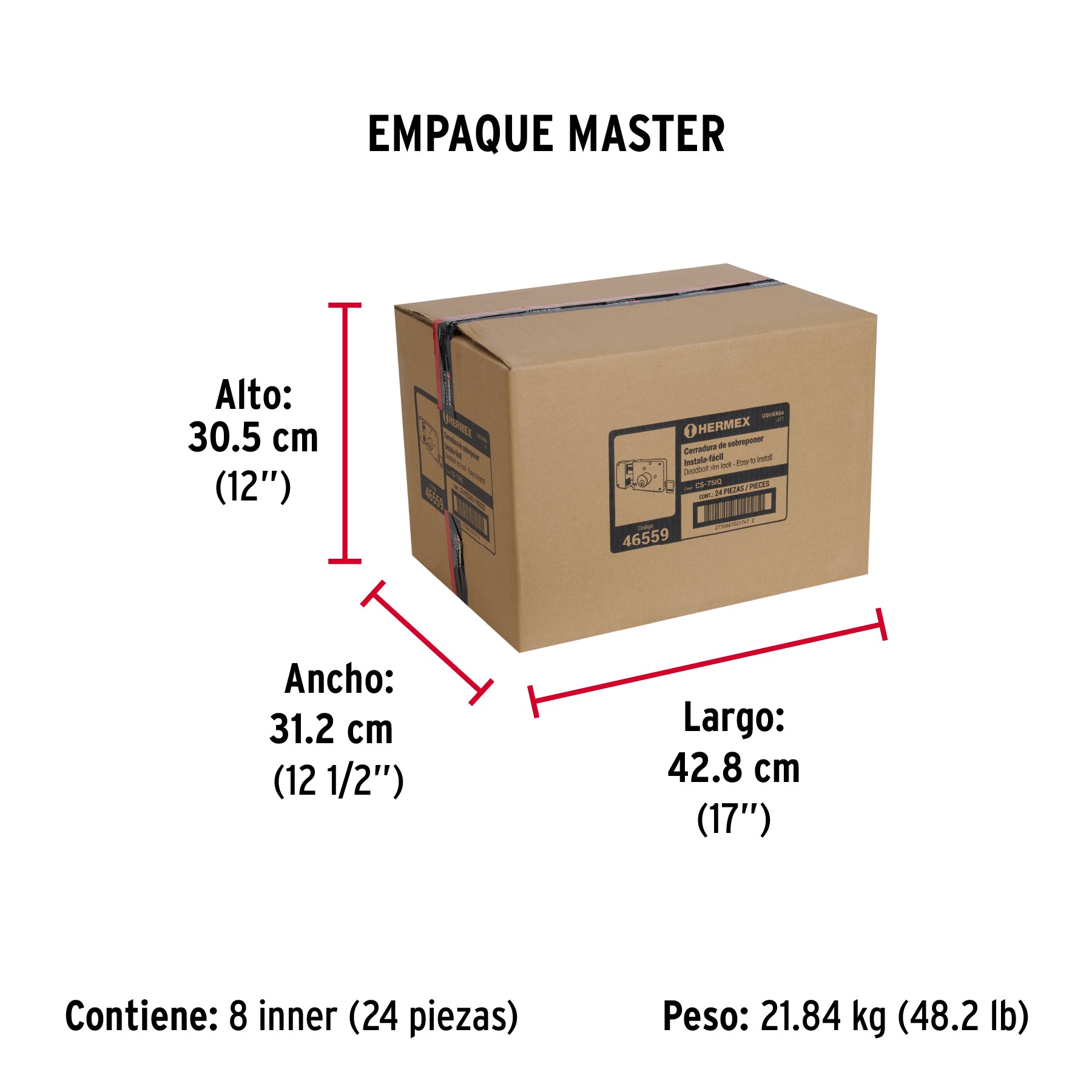Cerradura sobreponer izq instalafácil, llave puntos, caja