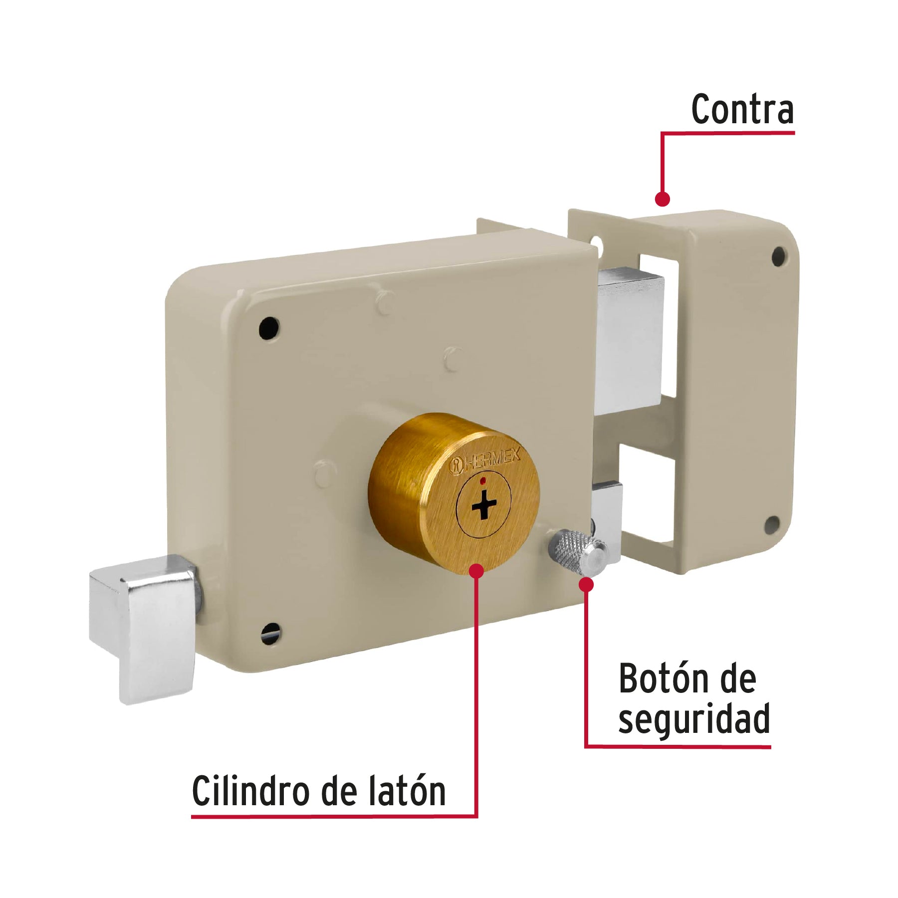 Cerradura sobreponer, clásica, fácil, tetra, der., blister