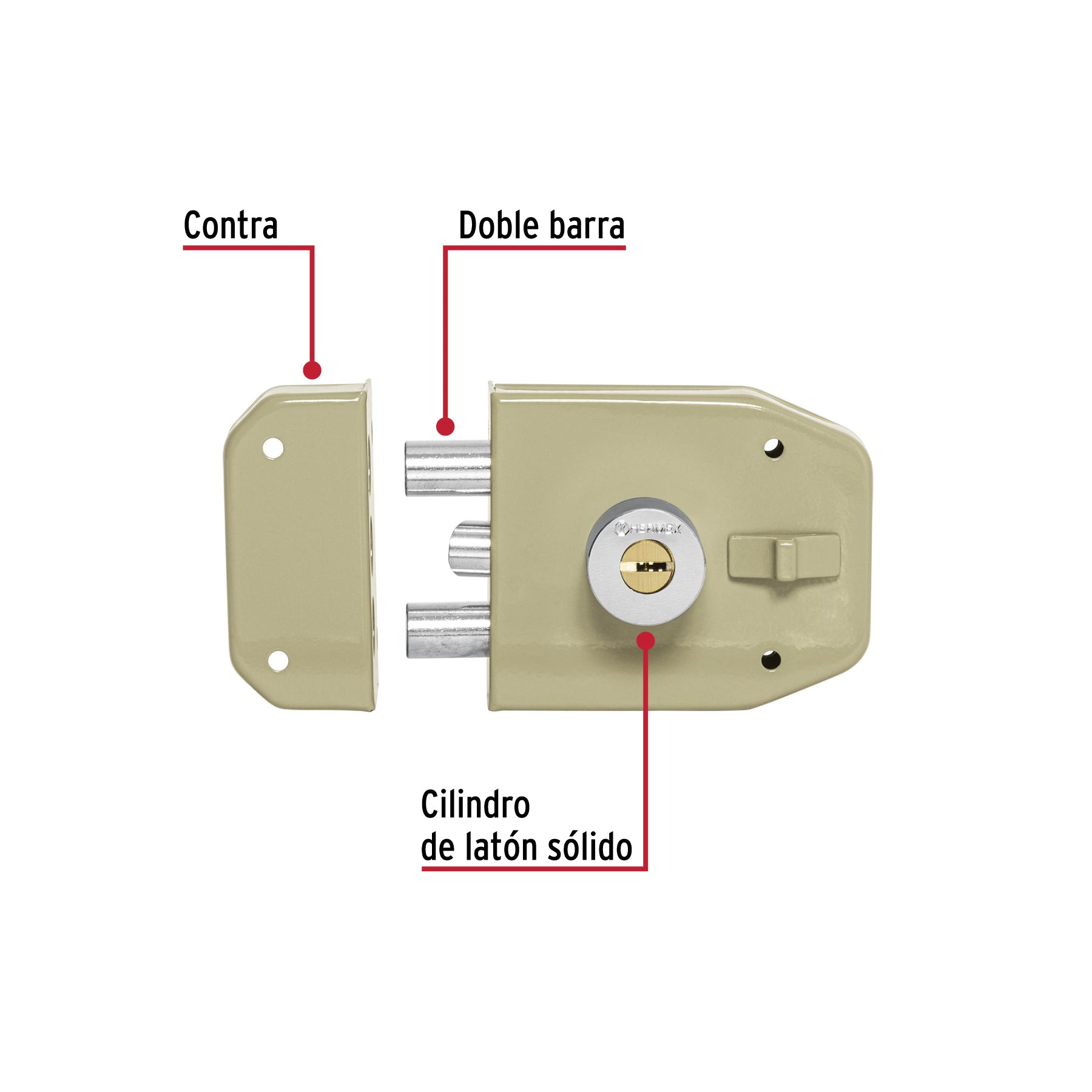 Cerradura de sobreponer, 2 barras