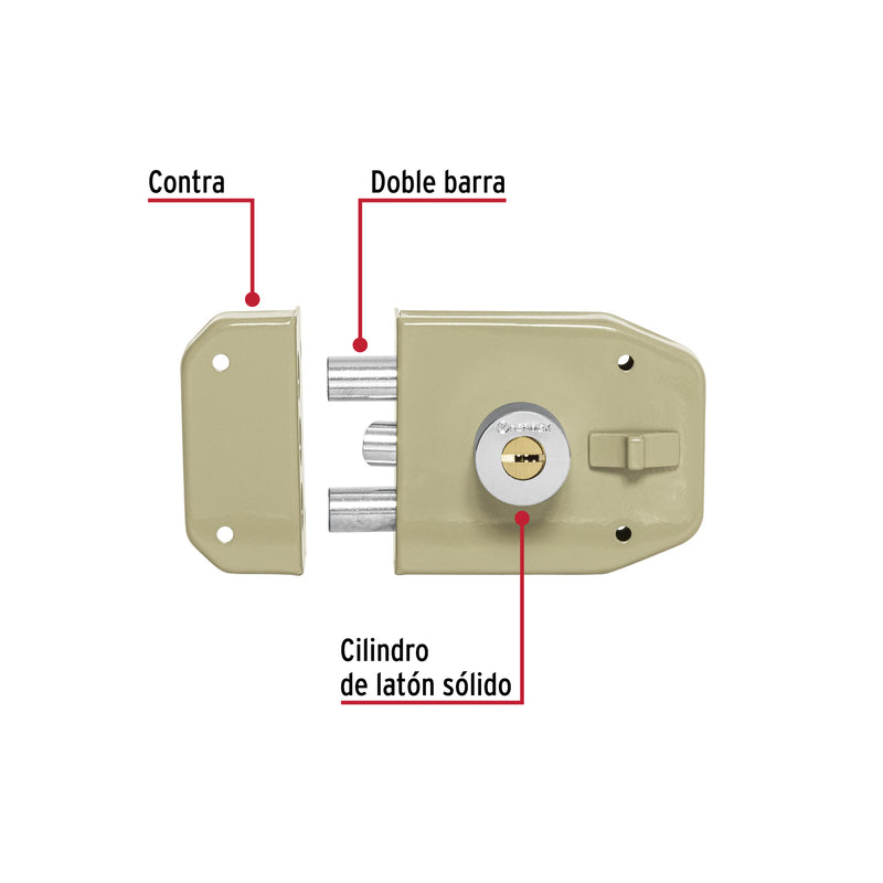 Cerradura de sobreponer, 2 barras