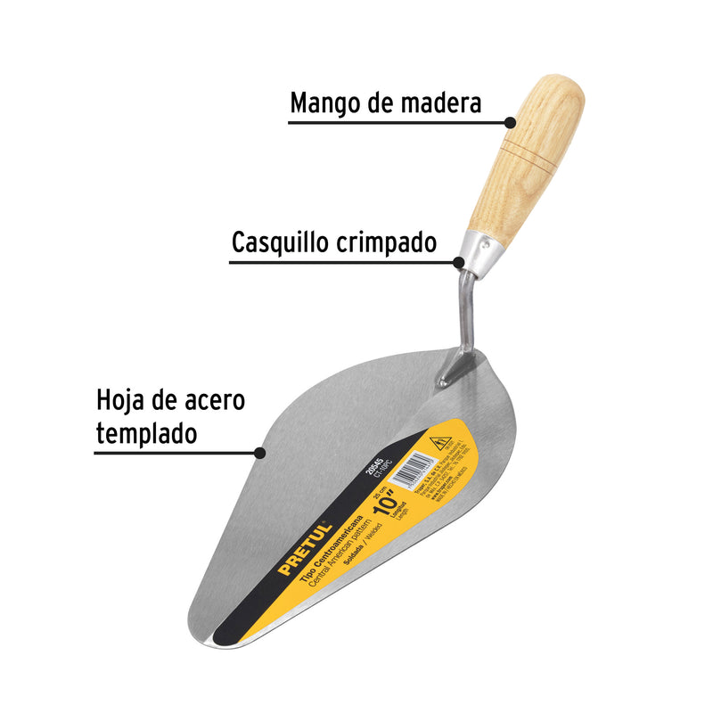 Cuchara para albañil, 10", Pretul, tipo centroamericana