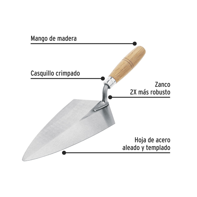 Cuchara para albañil, tipo filadelfia, 10" pretul