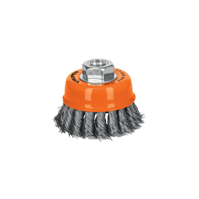 Carda de copa, alambre trenzado fino, 3" para esmeril