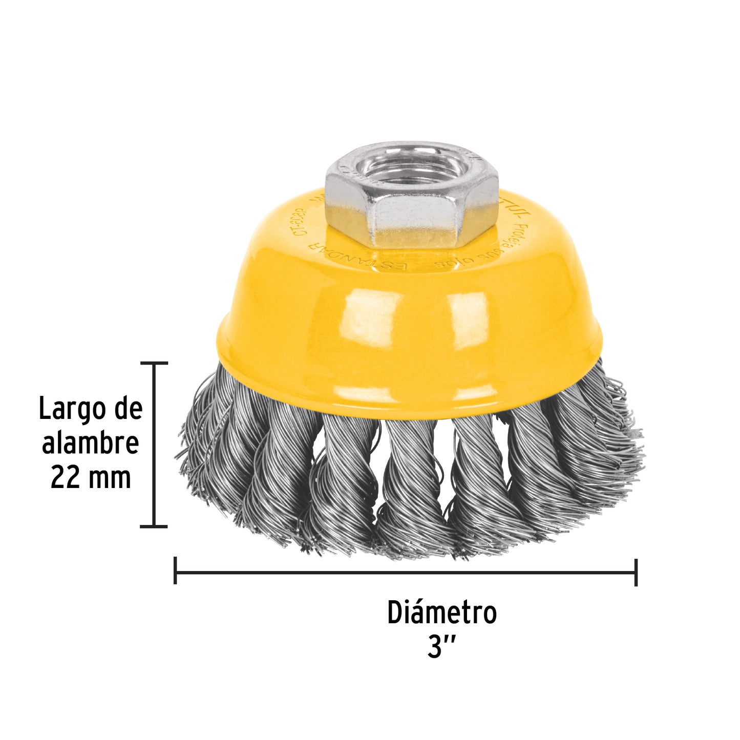 Carda copa 3' alambre trenzado fino, eje 5/8'-11, Pretul