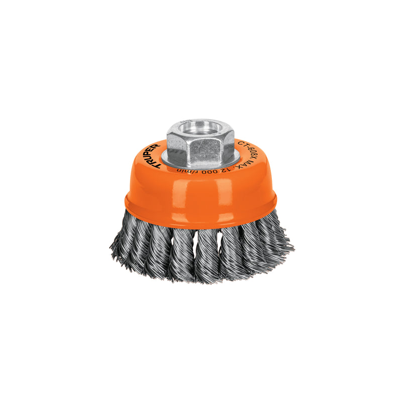 Carda copa, alambre trenzado grueso, 3x5/8", para esmeril