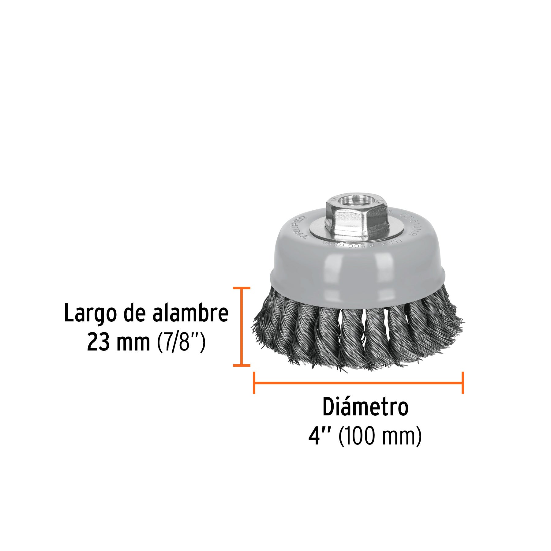 Carda de copa, alambre trenzado fino, 4', Multi rosca