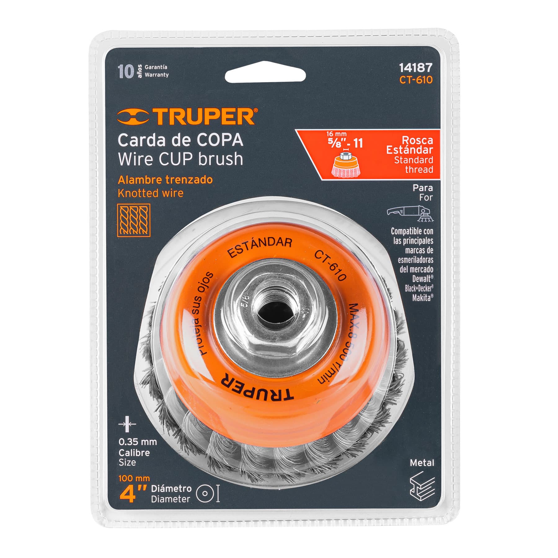Carda de copa, alambre trenzado fino, 4" para esmeril