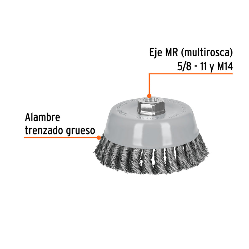 Carda de copa, alambre trenzado grueso , 5', Multi rosca