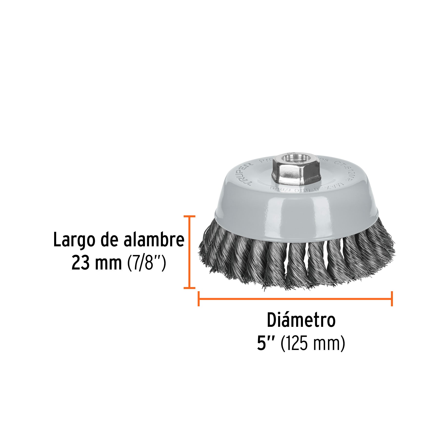 Carda de copa, alambre trenzado fino, 5', Multi rosca