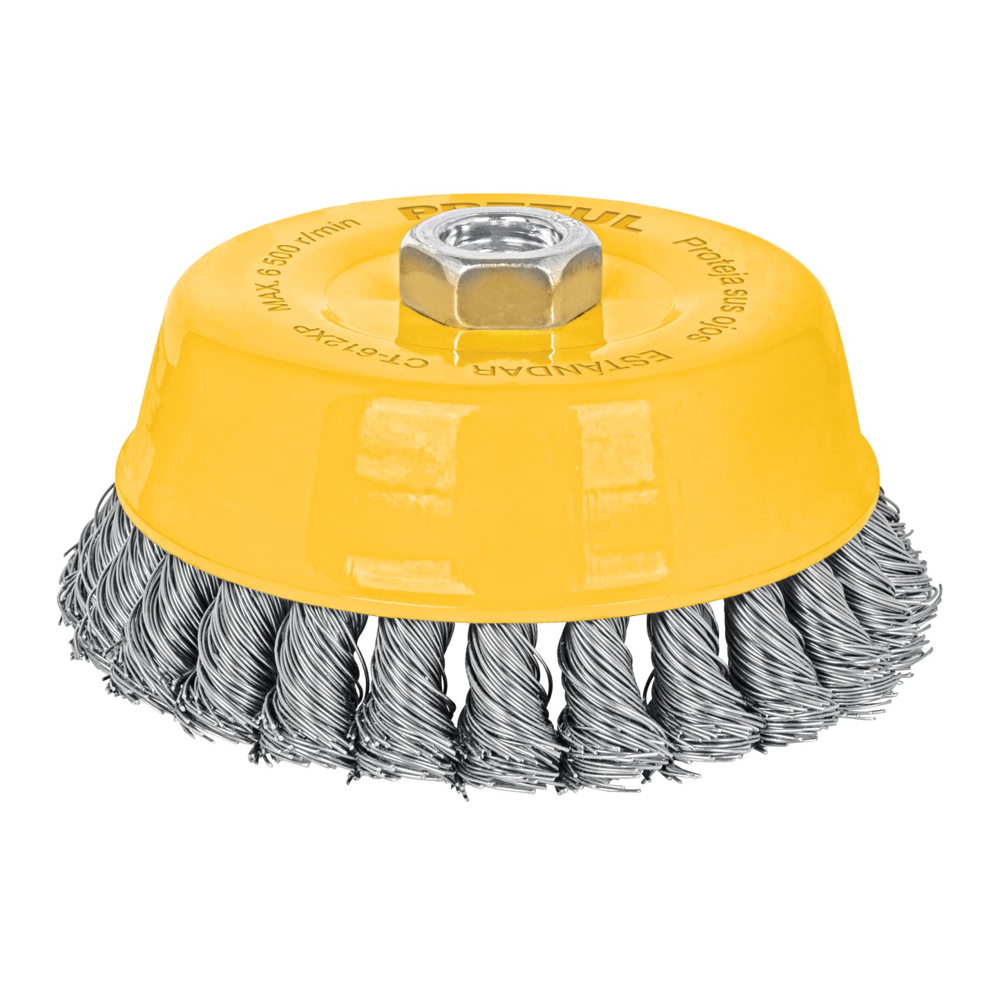 Carda copa 5' alambre trenzado grueso, eje 5/8'-11, Pretul