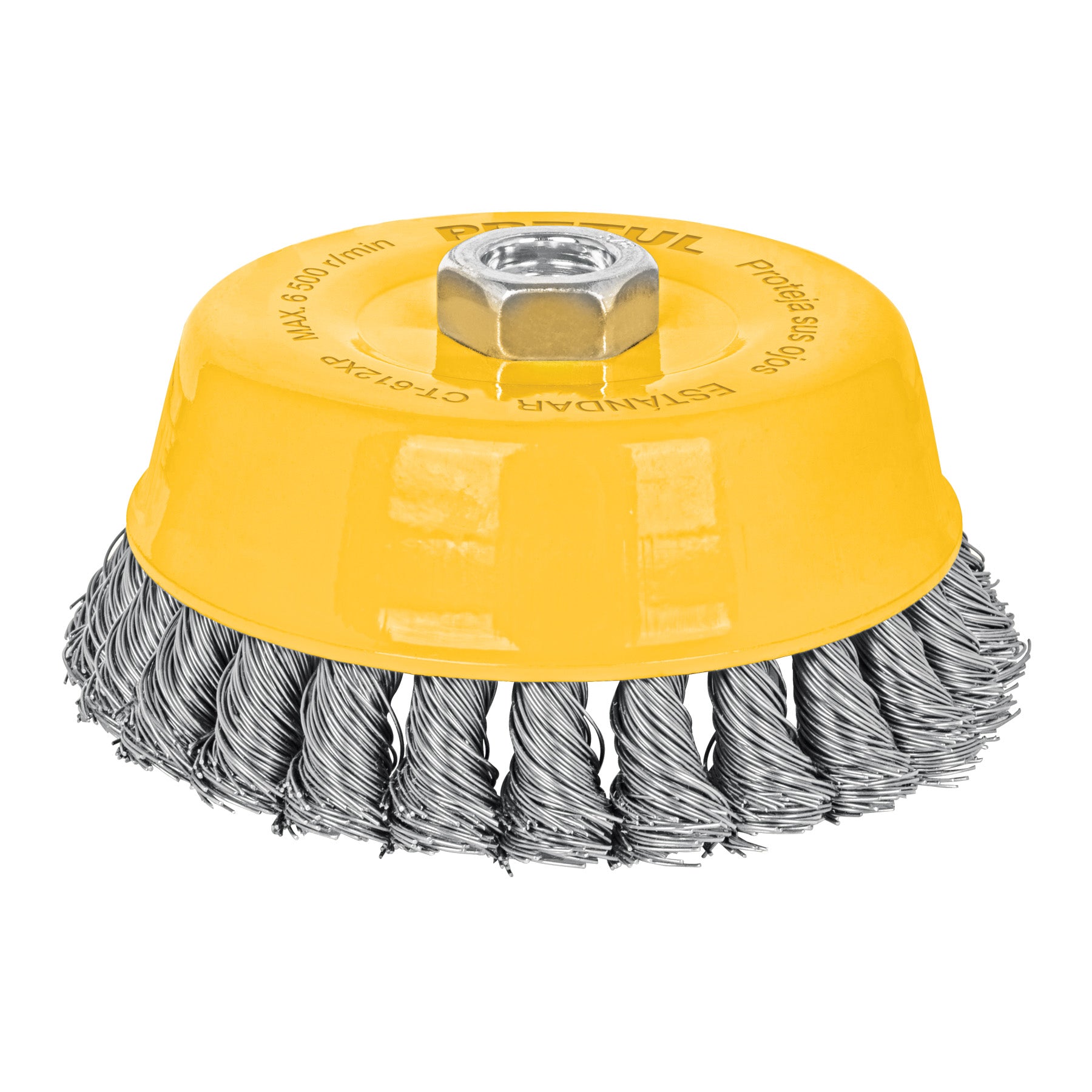 Carda copa 5' alambre trenzado grueso, eje 5/8'-11, Pretul