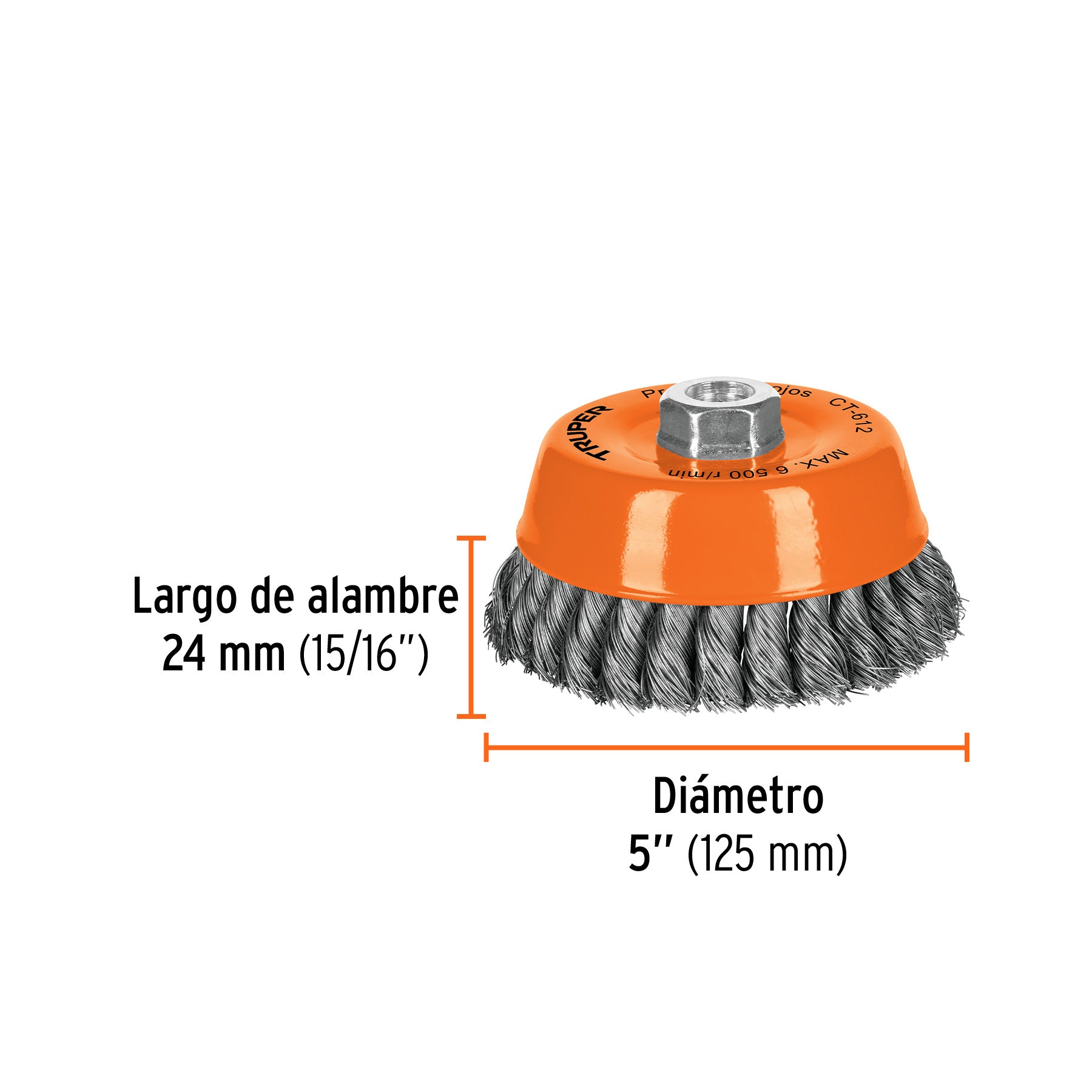 Carda de copa, alambre trenzado fino, 5" para esmeril