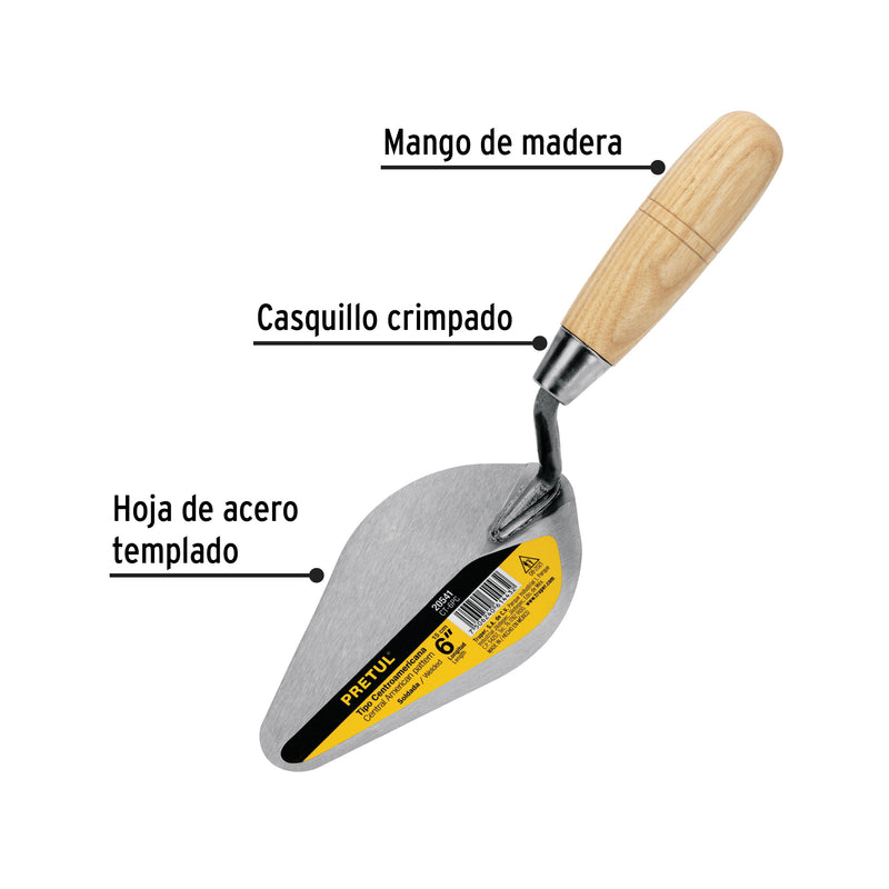 Cuchara para albañil, 6", Pretul, tipo centroamericana
