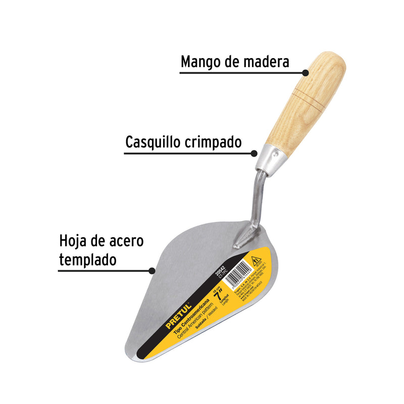 Cuchara para albañil, 7", Pretul, tipo centroamericana