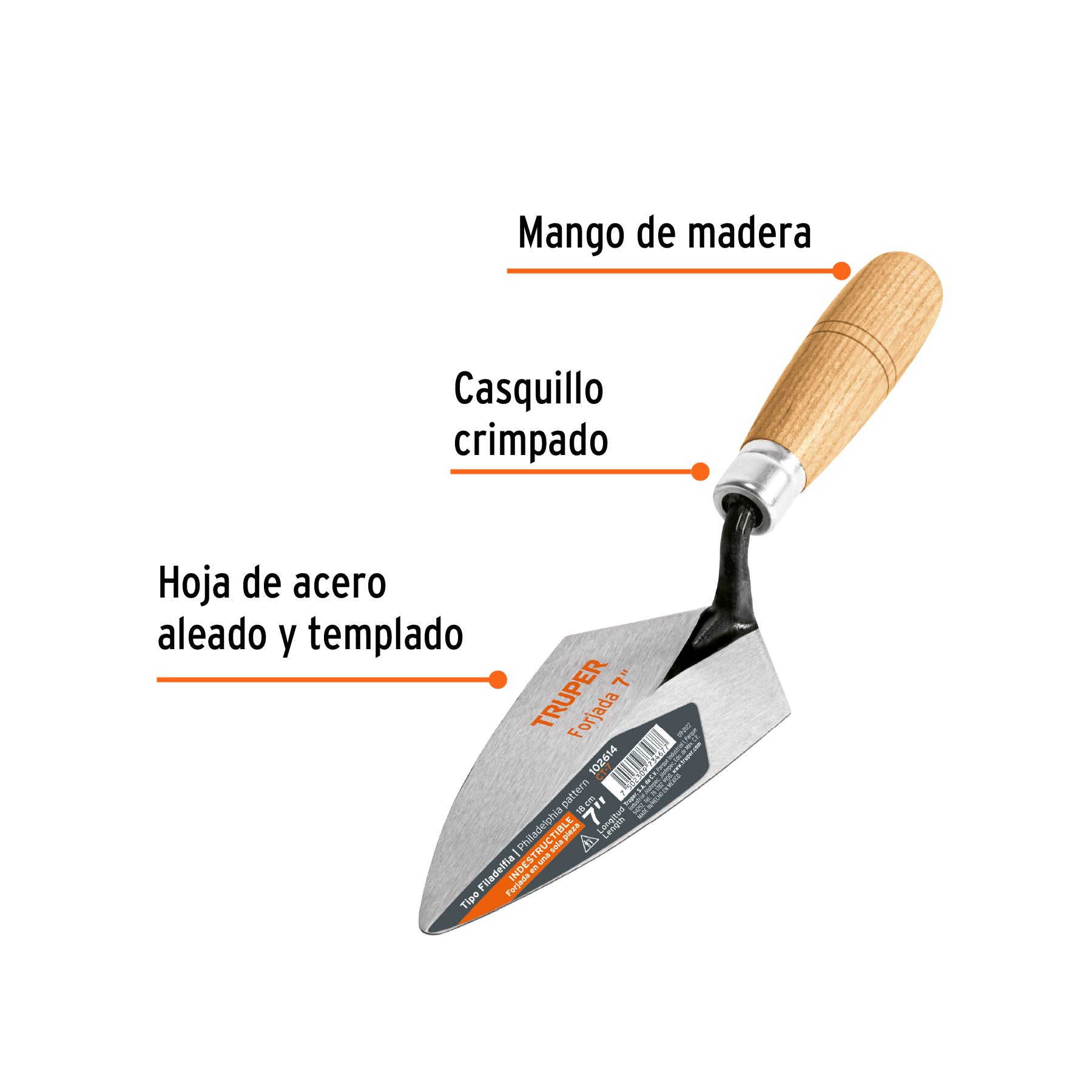 Cuchara para albañil, tipo Filadelfia 7', Truper