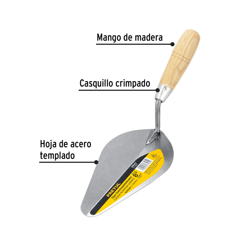 Cuchara para albañil, 8", Pretul, tipo centroamericana