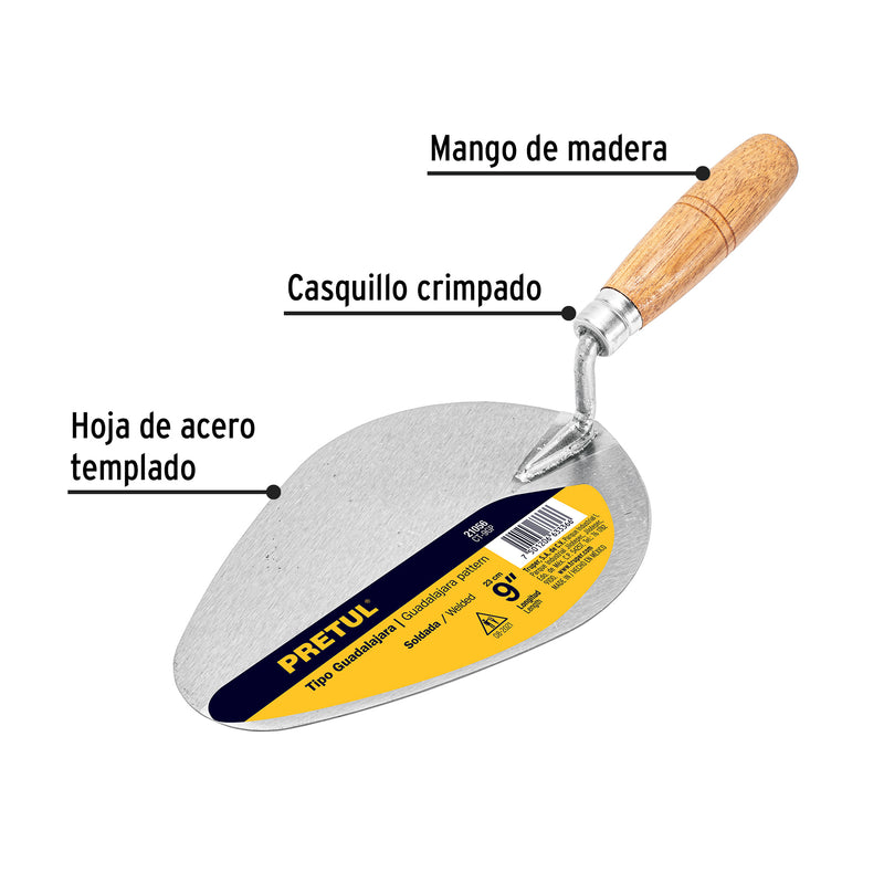 Cuchara para albañil, 9", tipo guadalajara, pretul