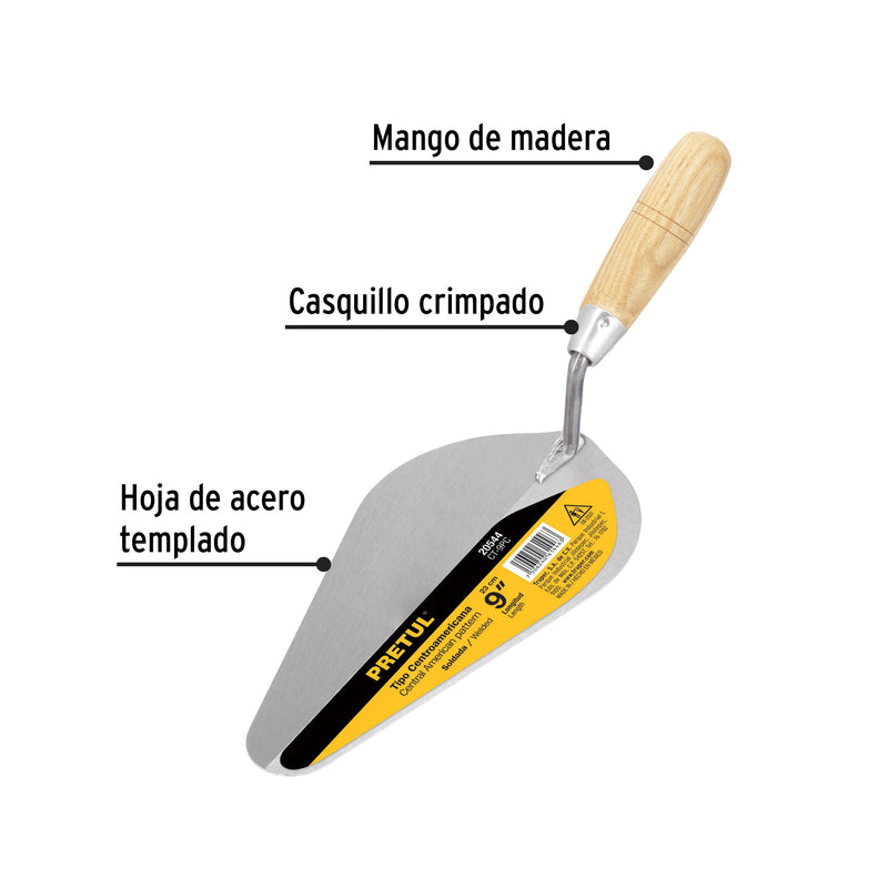 Cuchara para albañil, 9", Pretul, tipo centroamericana