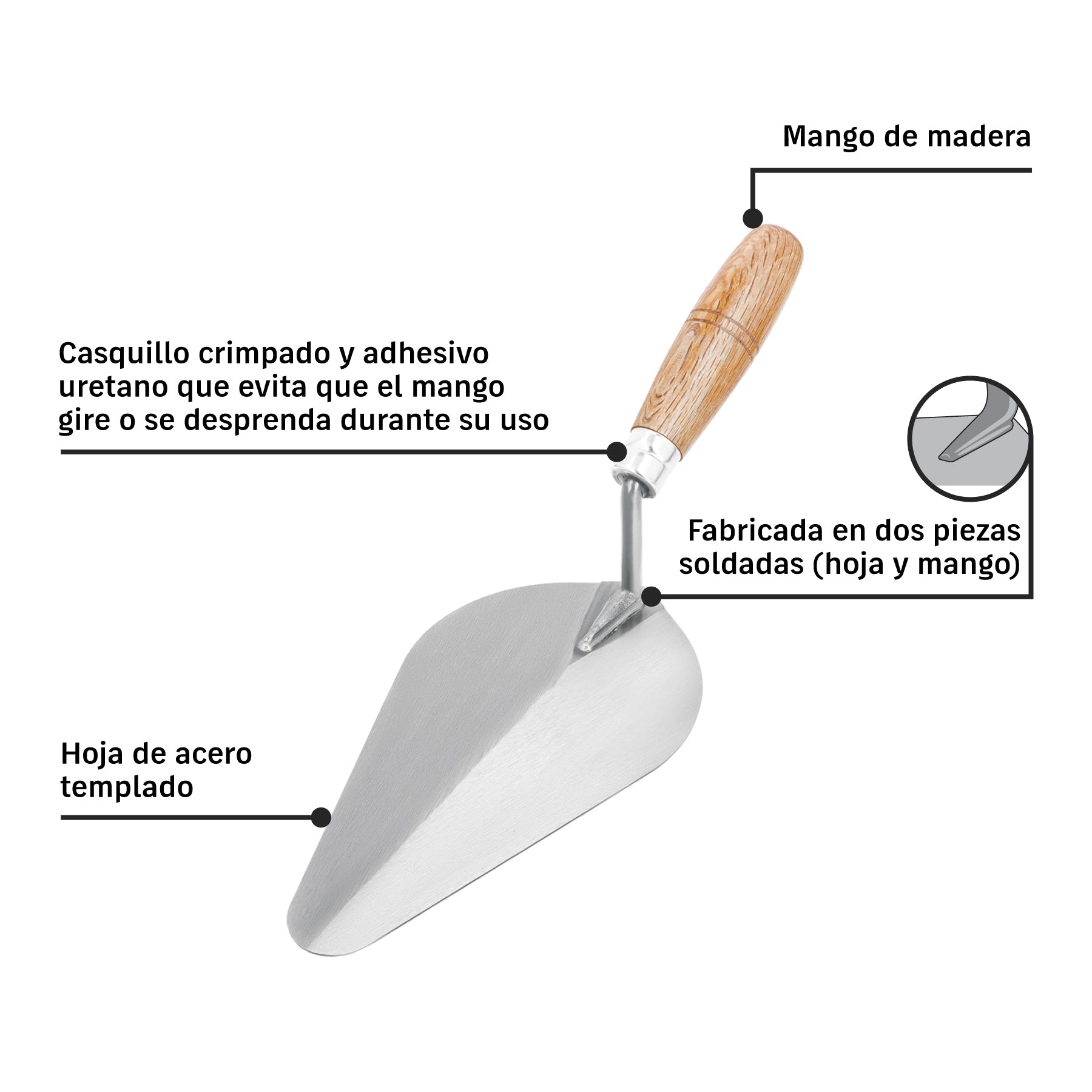 Cuchara para albañil, 9", Pretul, tipo centroamericana