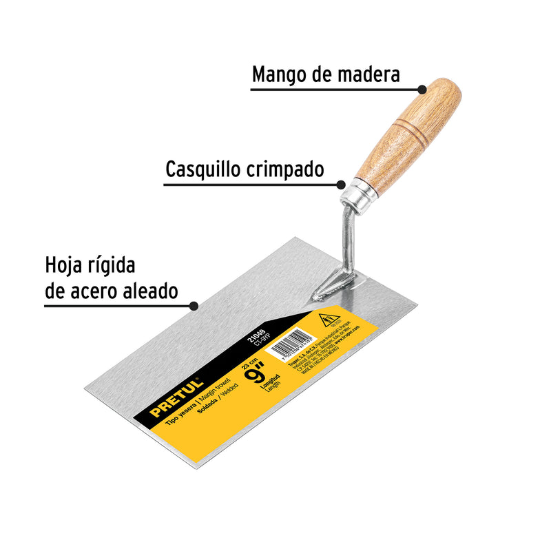 Cuchara para albañil, 9", yesera, Pretul