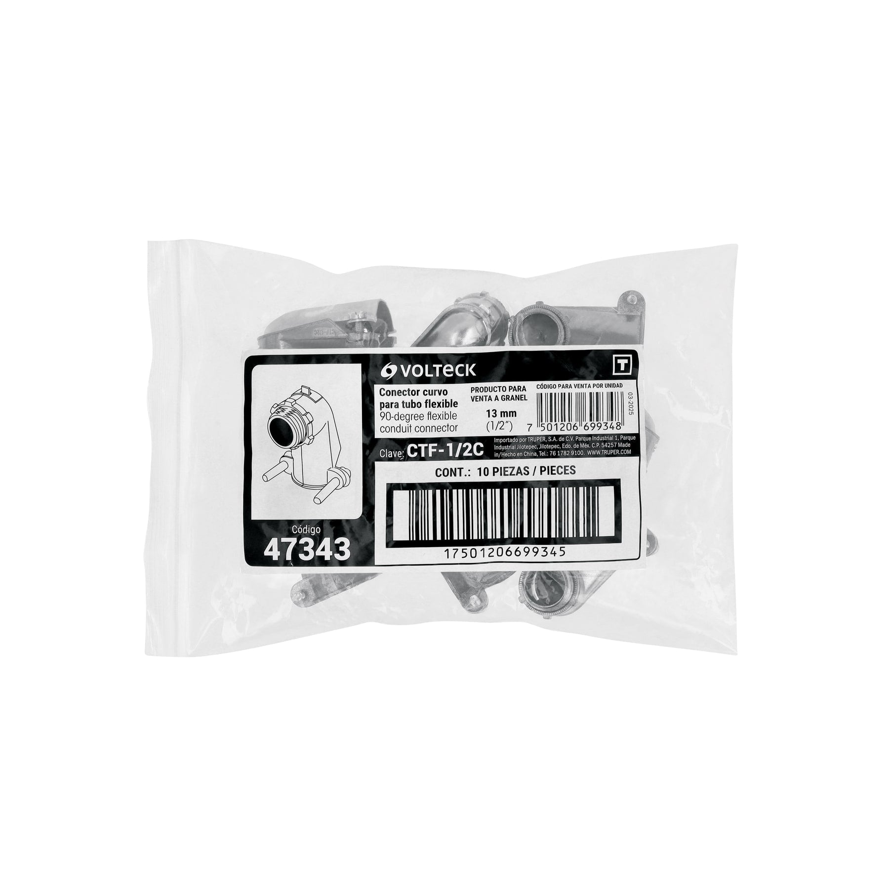 Conector tubo flexible 1/2" curvo, Volteck