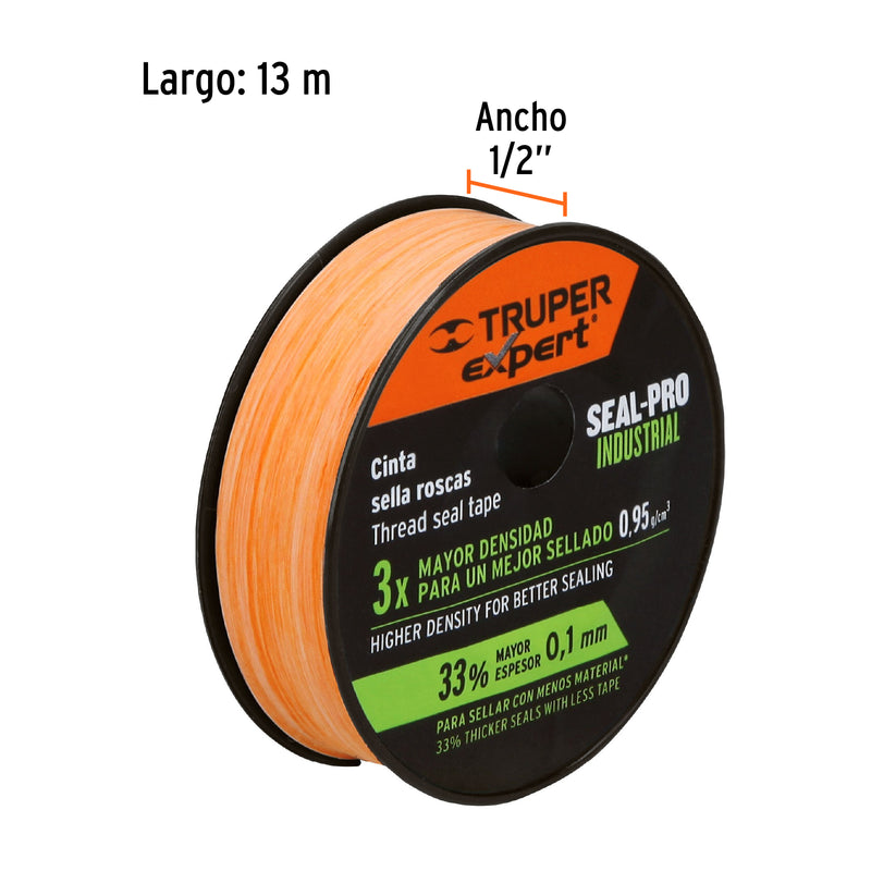 Cinta sella roscas, uso industrial, 13 m, 1/2"