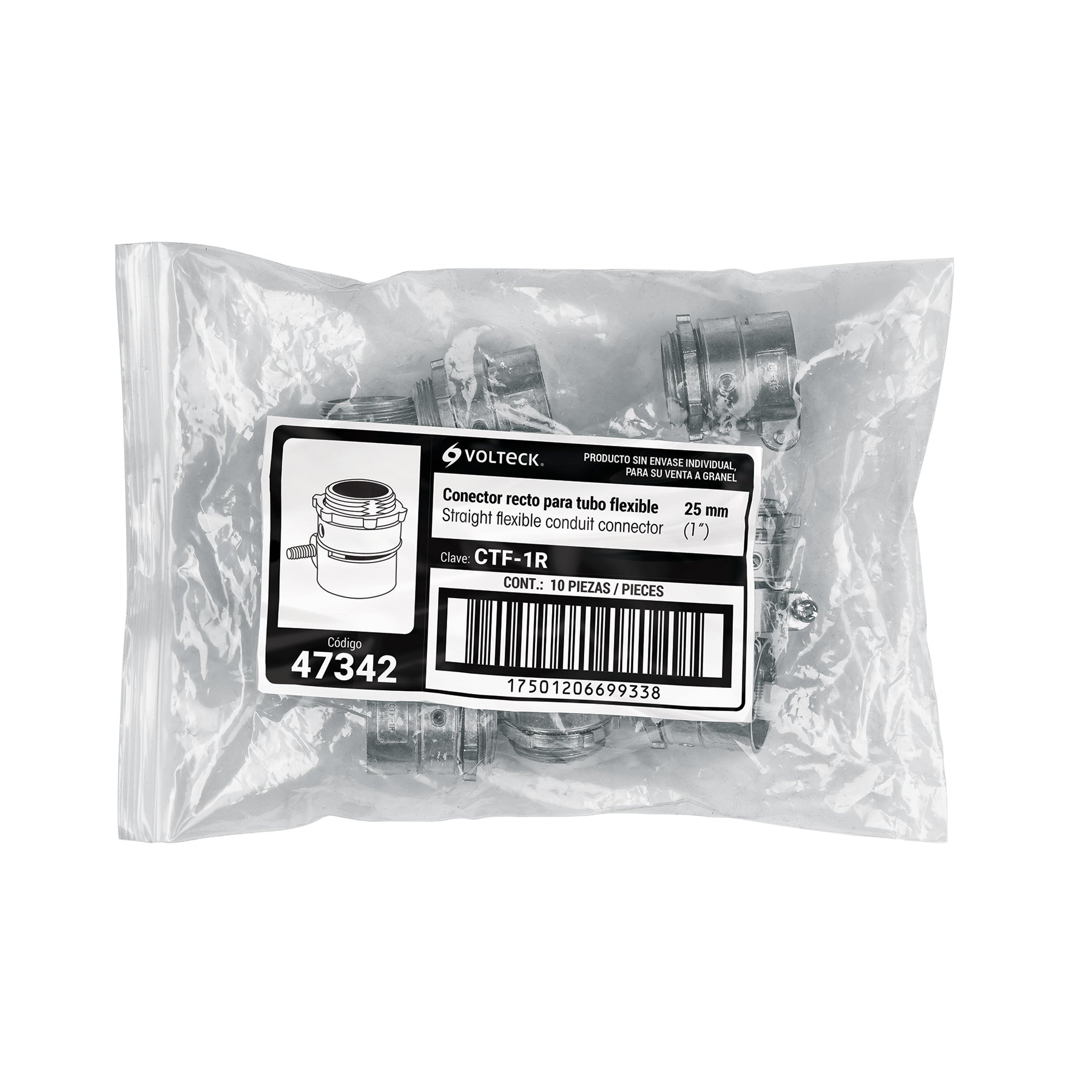 Conector tubo flexible 1" recto, Volteck