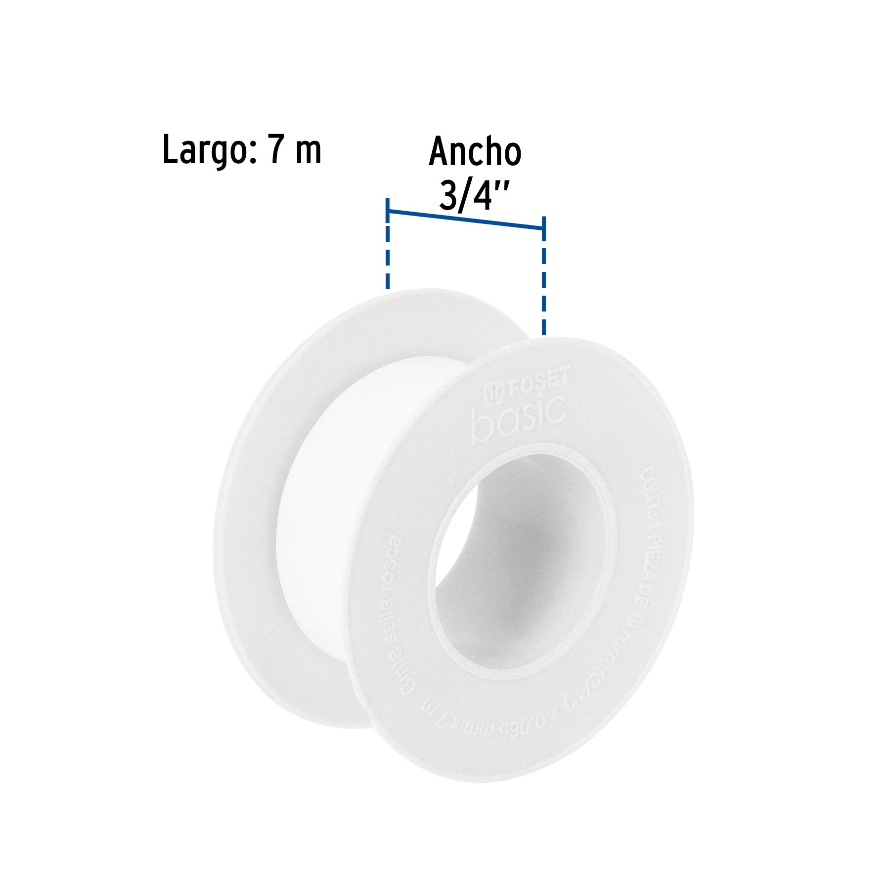 Cinta sella roscas 3/4' x 7 m, uso general, Foset Basic