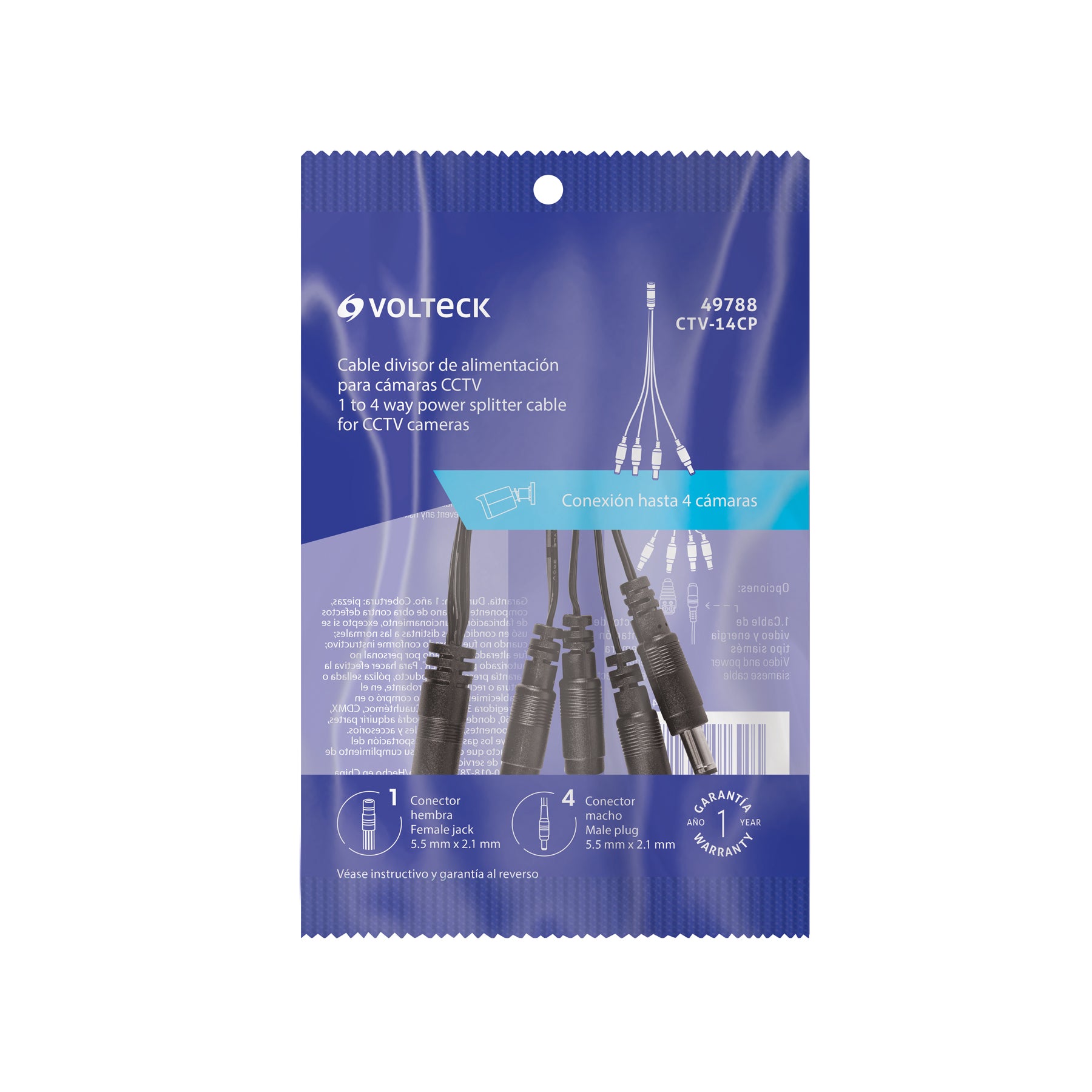 Cable Divisor de Energía tipo Pulpo 1 a 4 para CCTV, Volteck