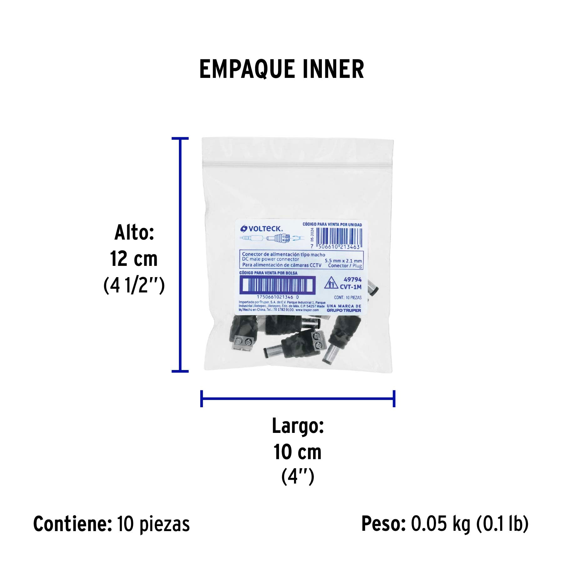 Conector de energía para CCTV tipo macho, Volteck