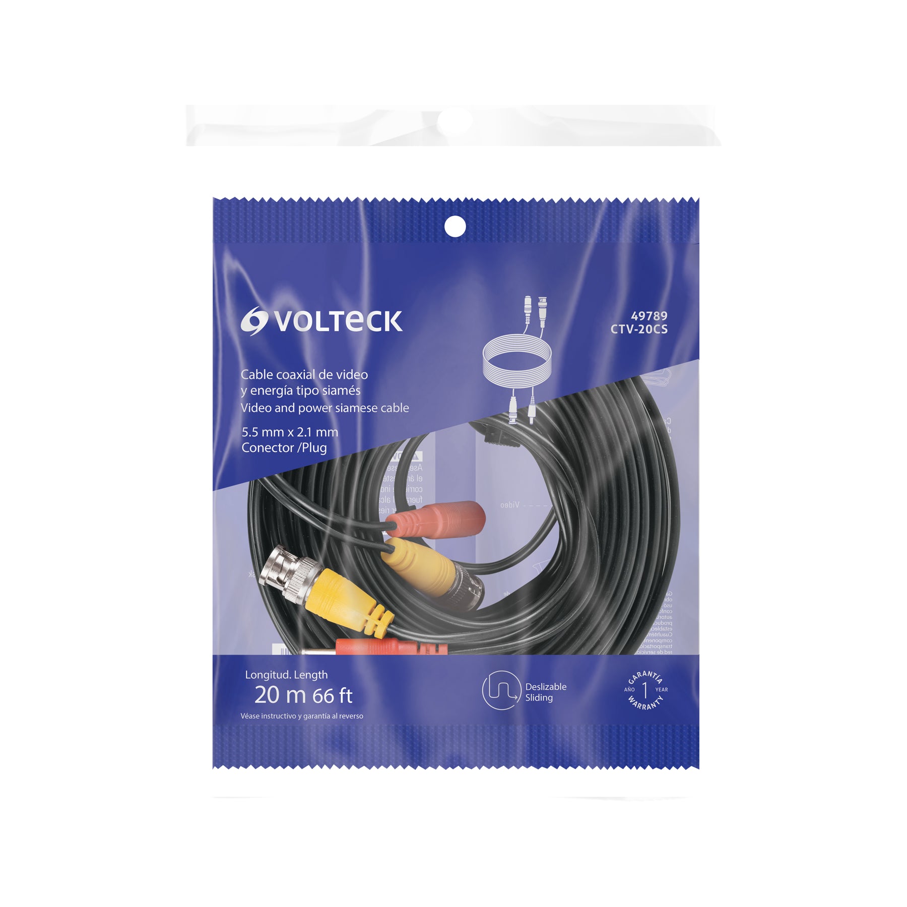 Cable Video y Energía Tipo Siamés CCTV, 20 metros, Volteck