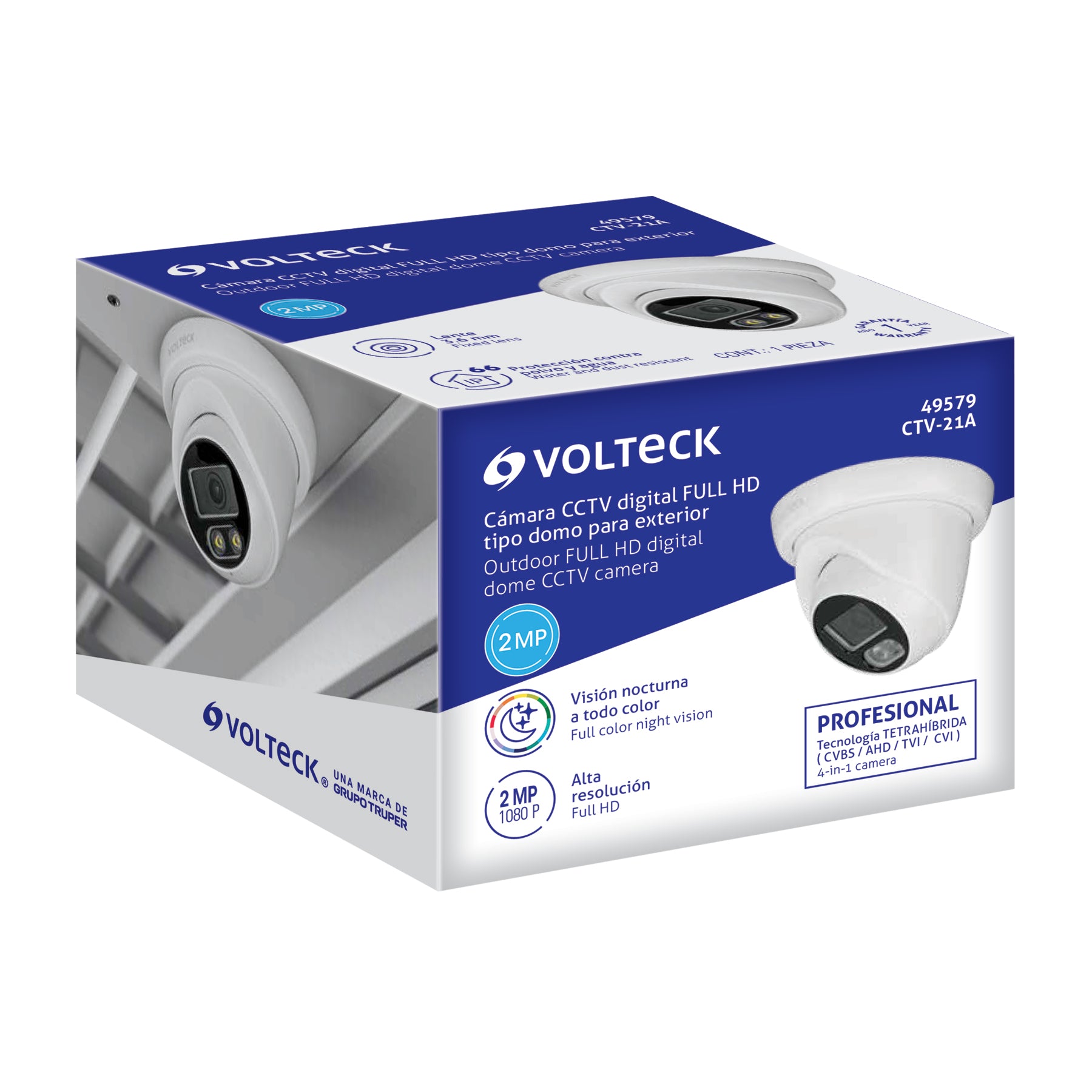 Cámara Tipo Domo 2MP, Lente 3.6mm, Volteck