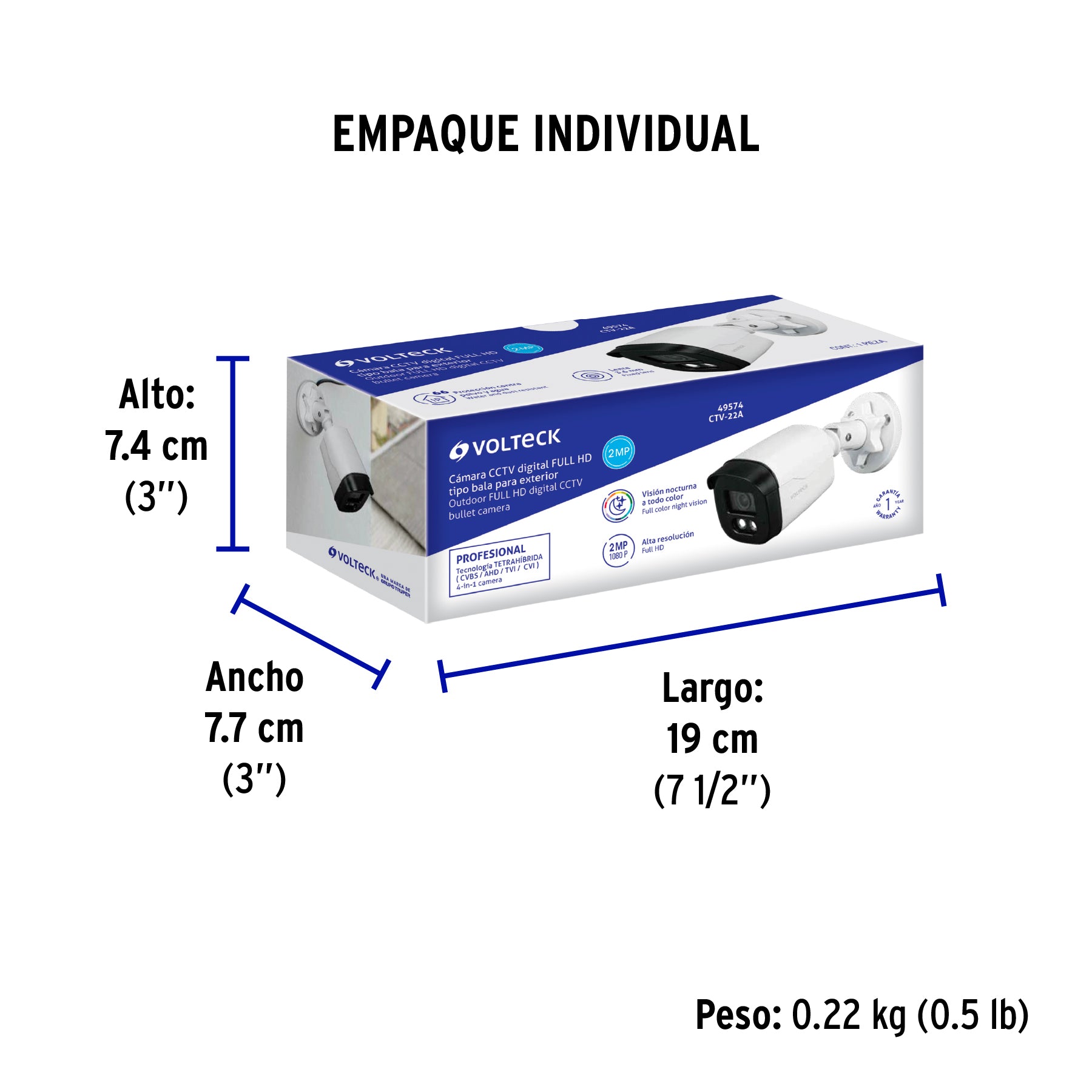 Cámara Tipo Bala 2MP, Lente 3.6mm, Volteck
