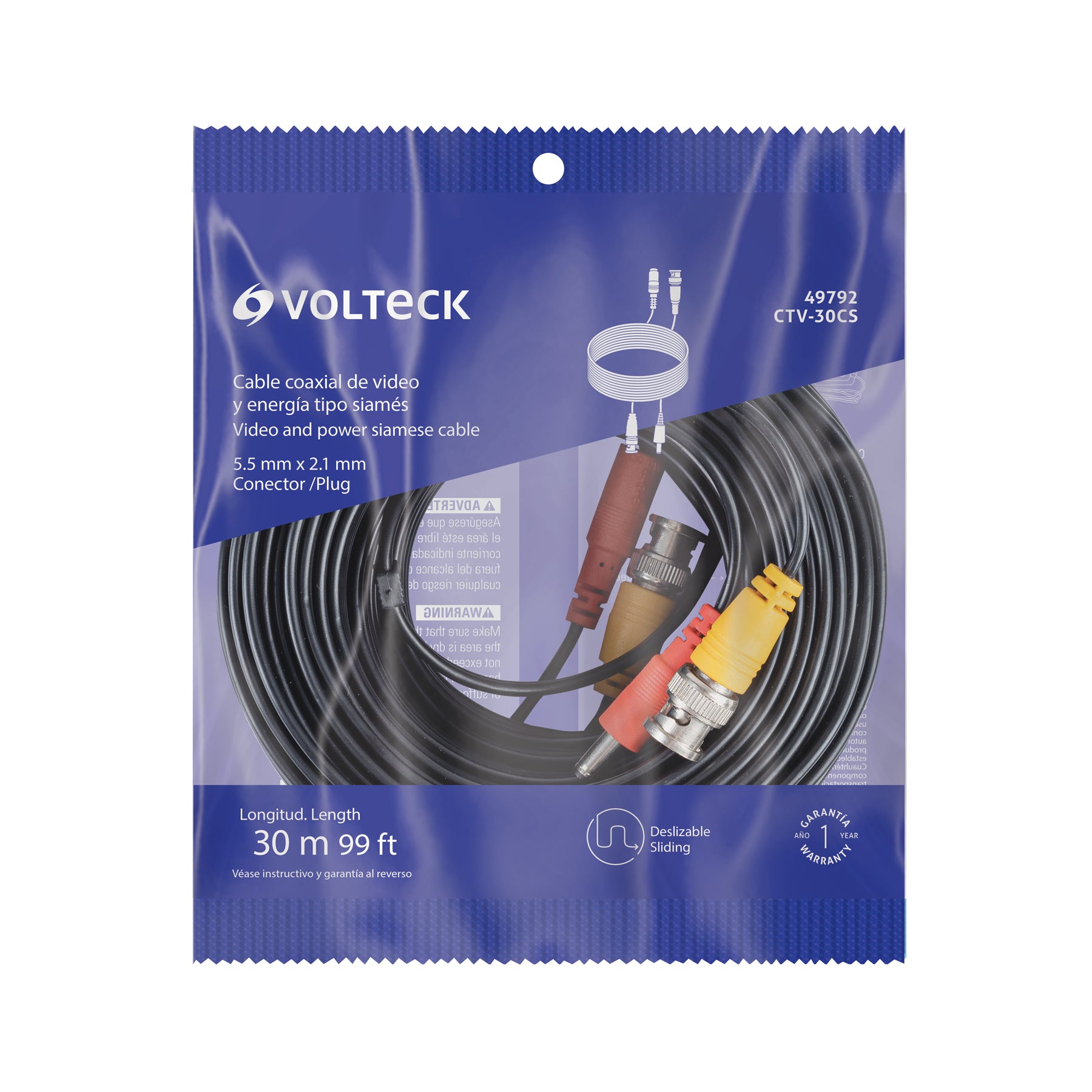 Cable Video y Energía Tipo Siamés CCTV, 30 metros, Volteck