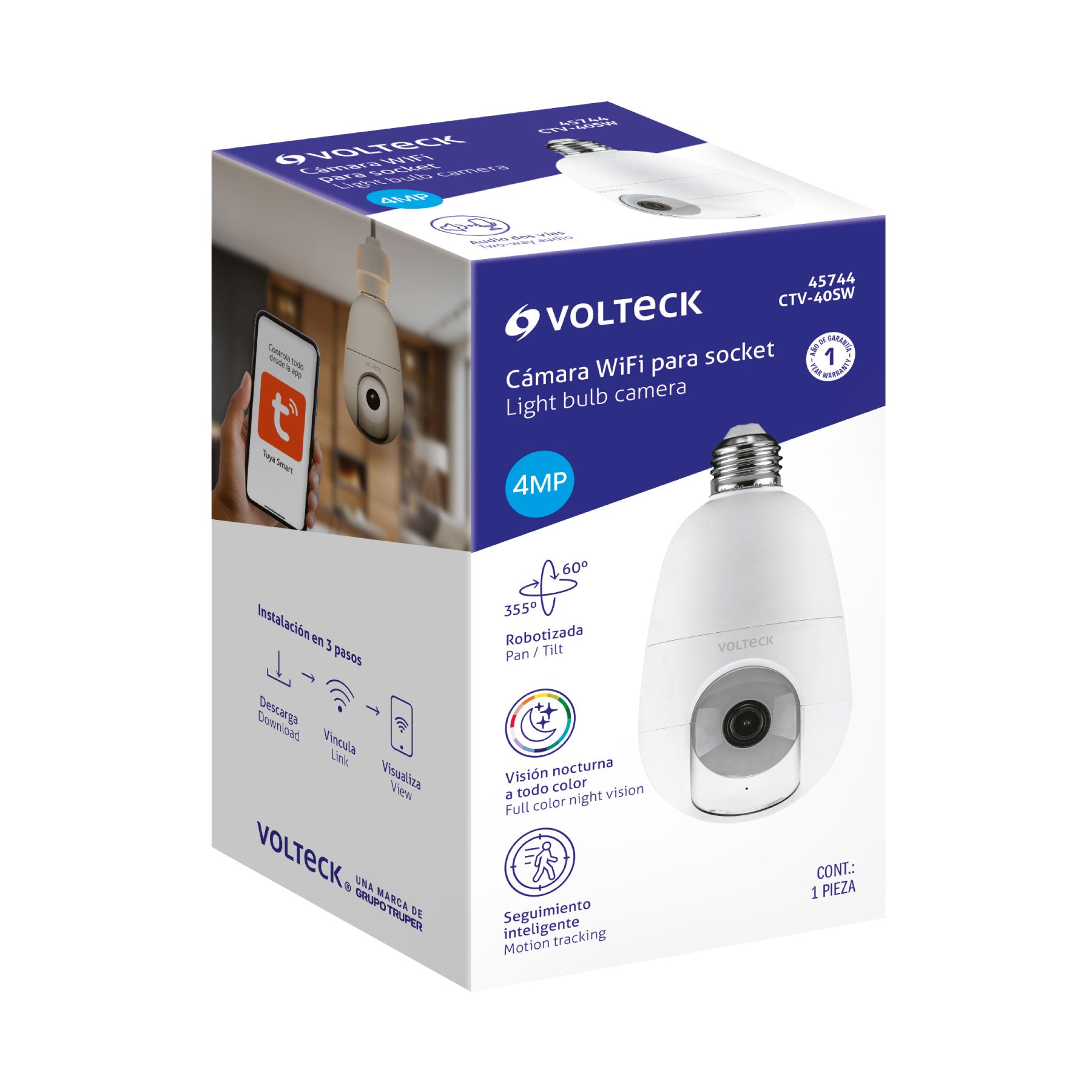 Cámara WiFi para socket, 4MP, VOLTECK