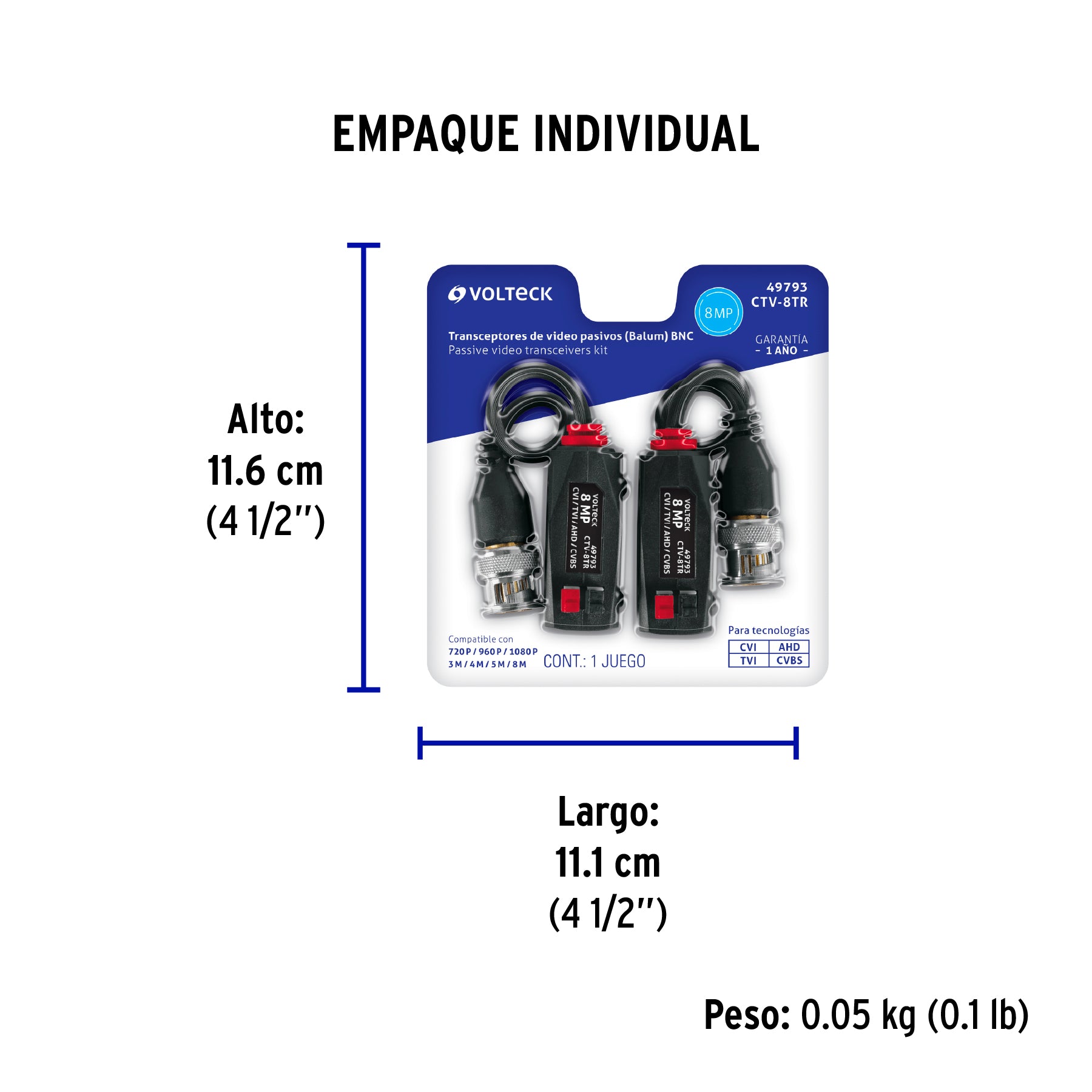 Par de Transceptores Pasivos Video Balun, hasta 8MP, Volteck