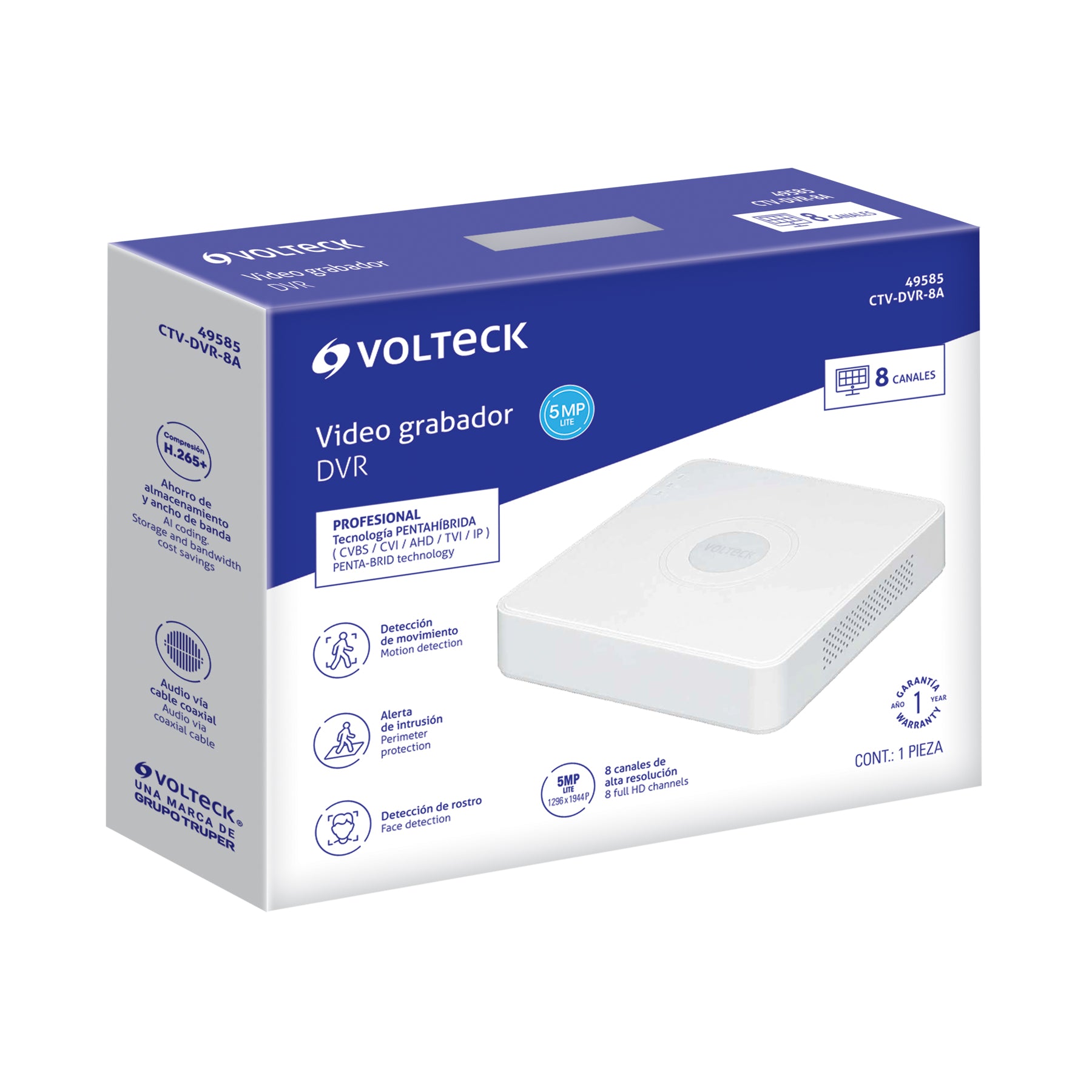 Video grabador DVR de 8 canales, 5MP, Volteck