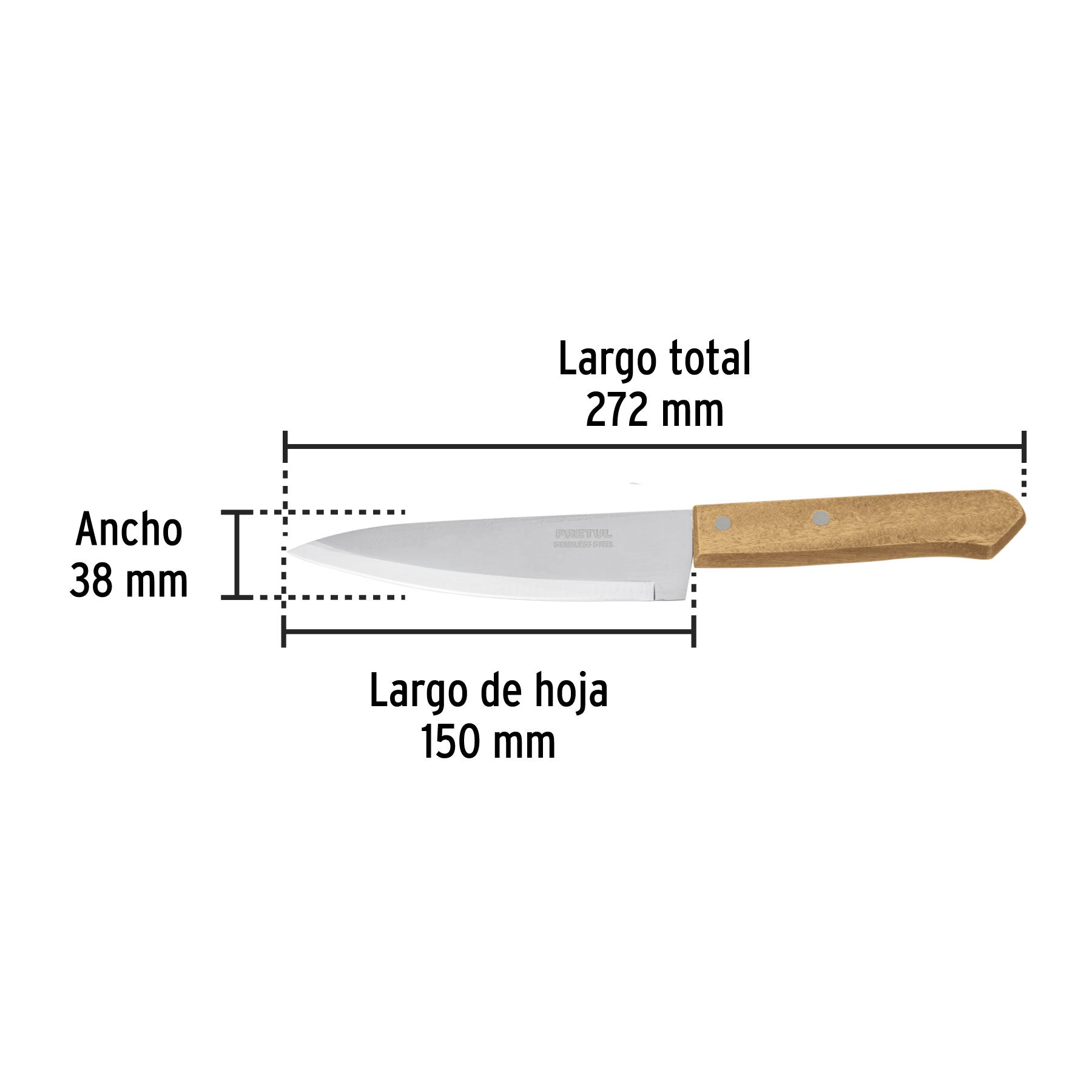 Cuchillo de chef, mango madera, 6"