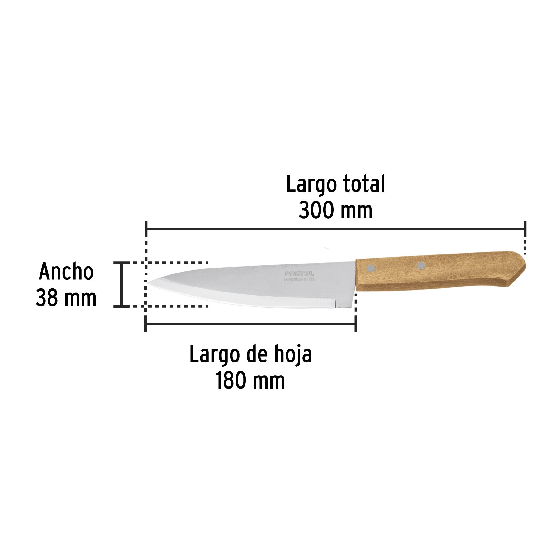 Cuchillo de chef, mango madera, 7"