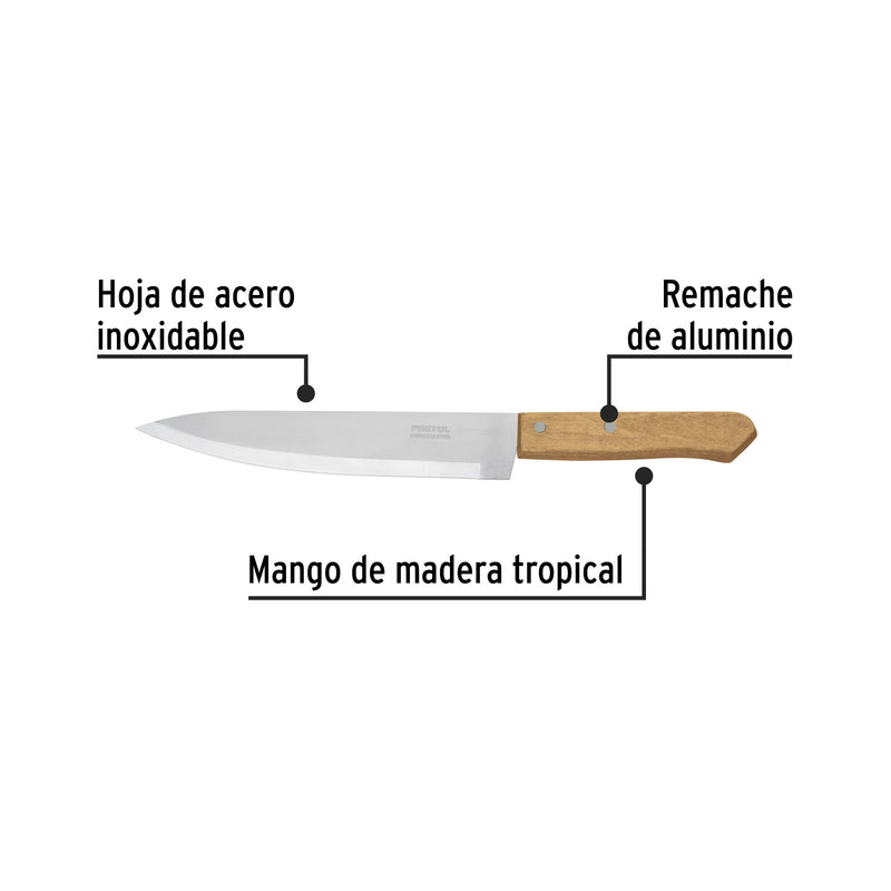 Cuchillo de chef, mango madera, 8"