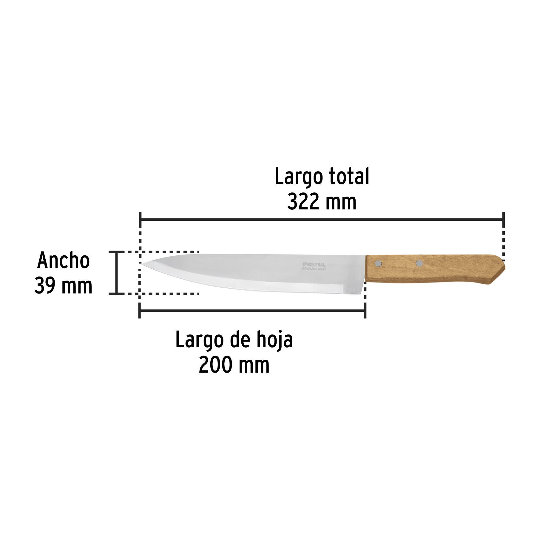 Cuchillo de chef, mango madera, 8"