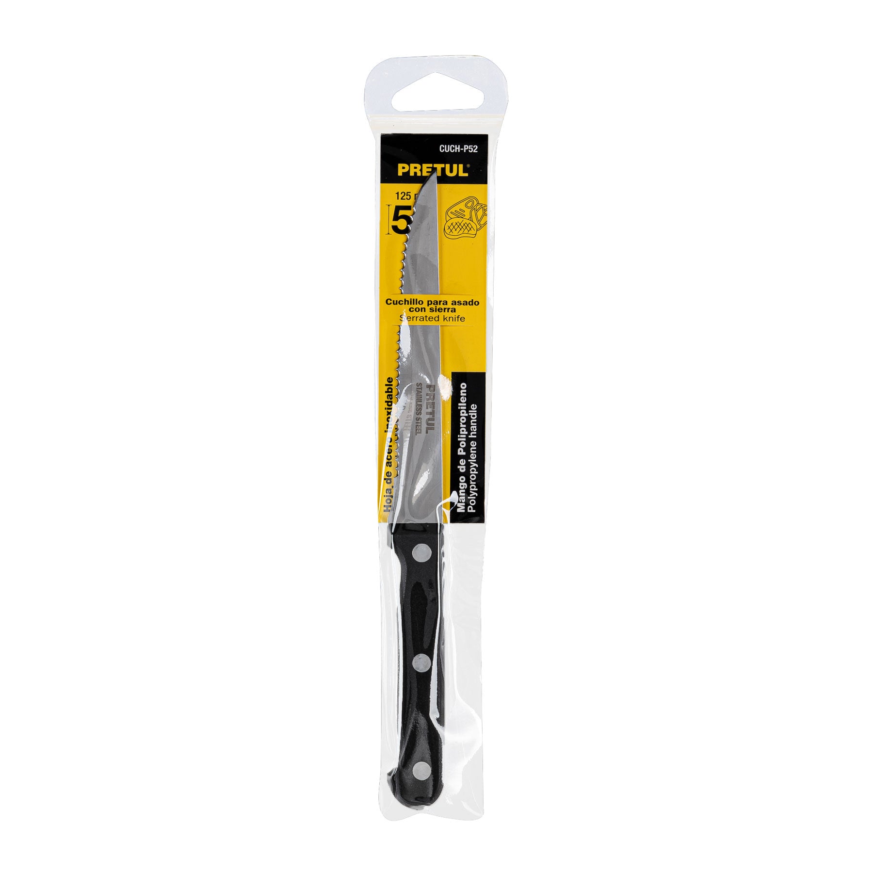 Cuchillo para asado con sierra, mango plástico, 5"