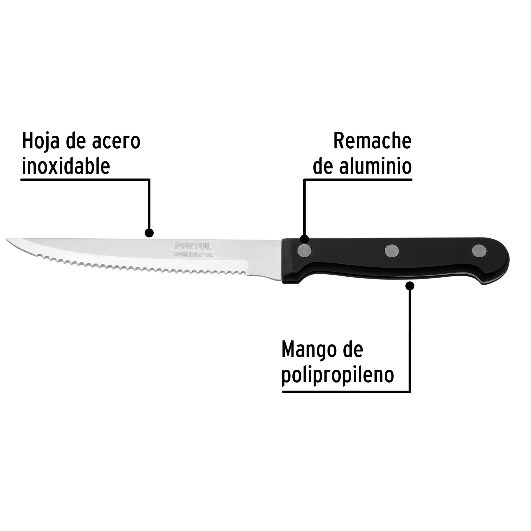 Cuchillo para asado con sierra, mango plástico, 5"