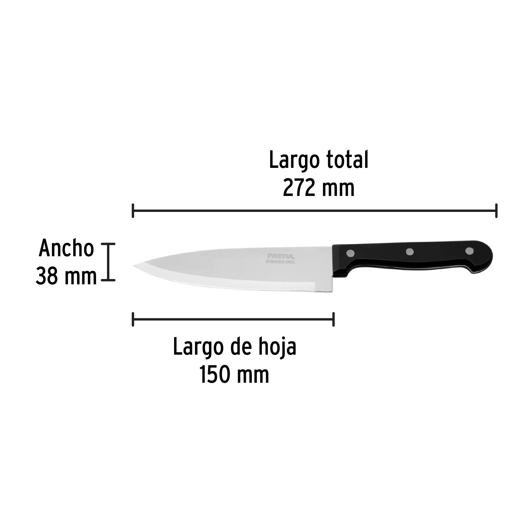 Cuchillo de chef, mango plástico, 6"