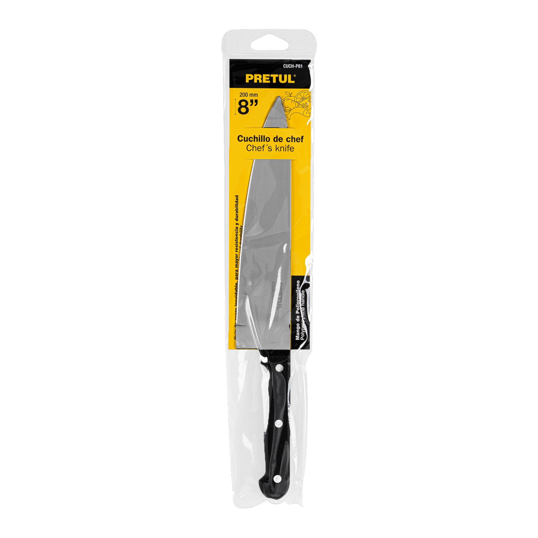 Cuchillo de chef, mango plástico, 8"