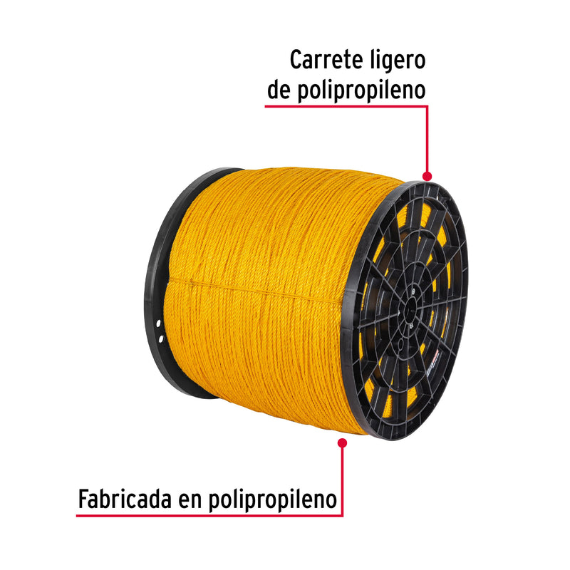 Metro de cuerda amarilla de 4mm en rollo de 2,380m