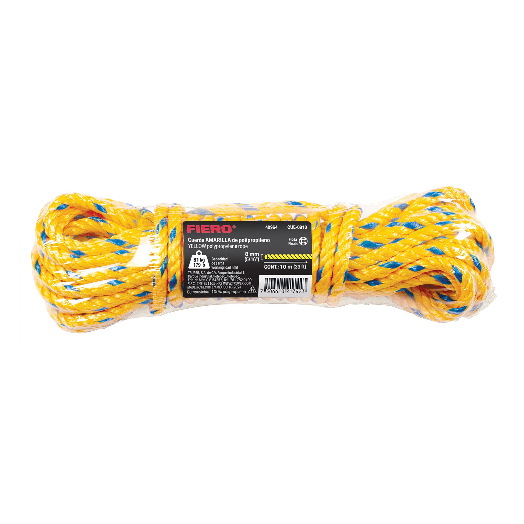 Madeja de cuerda amarilla de polipropileno 8mm, 10m, FIERO