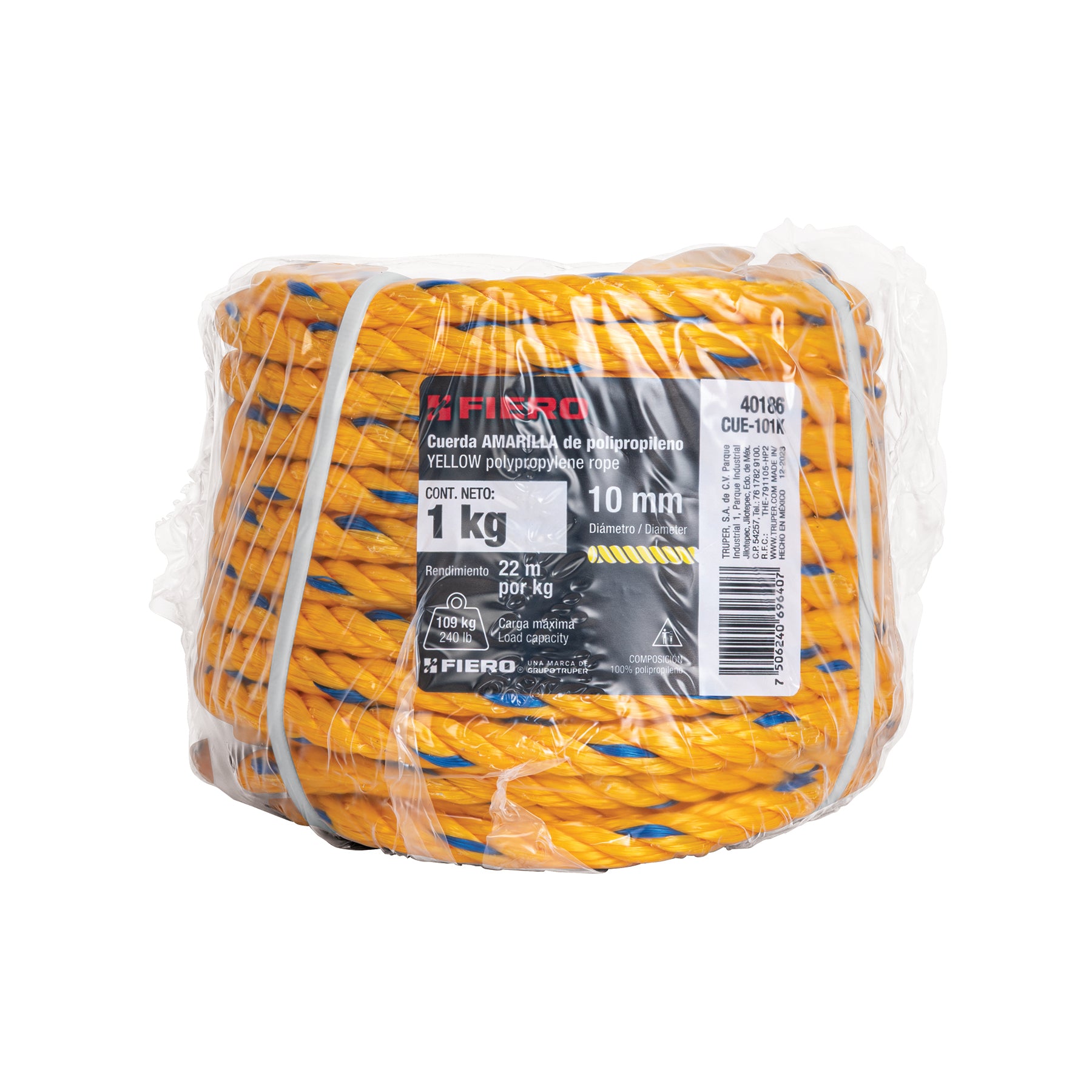 Kilo de cuerda torcida de polipropileno amarilla de 10 mm