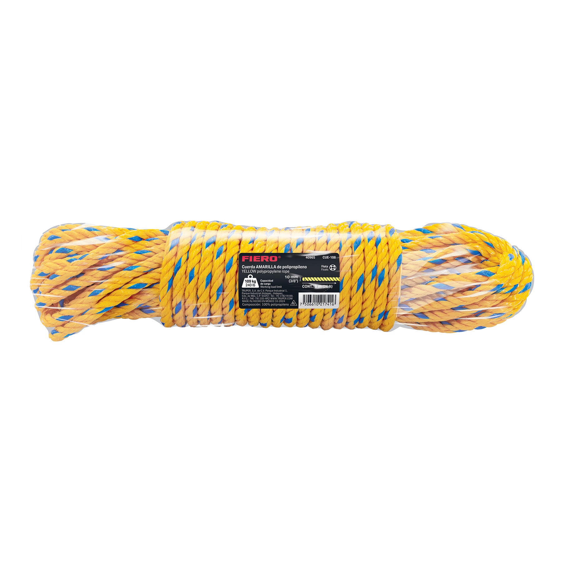 Madeja de cuerda amarilla de polipropileno 10mm, 8m, FIERO